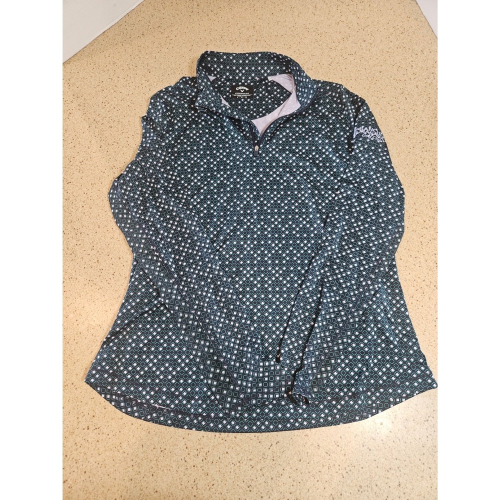 Callaway Premium Womens Long Sleeve Golf Polo Green Geometric Quarter Zip Large